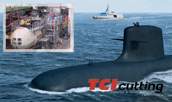 TCI CUTTING: Nuestra máquina corte chorro de agua, pieza clave en la construcción y mantenimiento de los submarinos barracuda de la compañía DCNS 