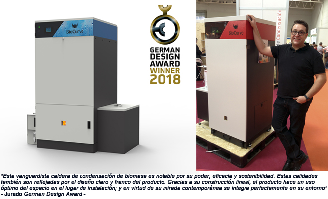 El diseñador aragonés Raúl Llagüerri gana un German Design Award con la caldera de biomasa de BioCurve 