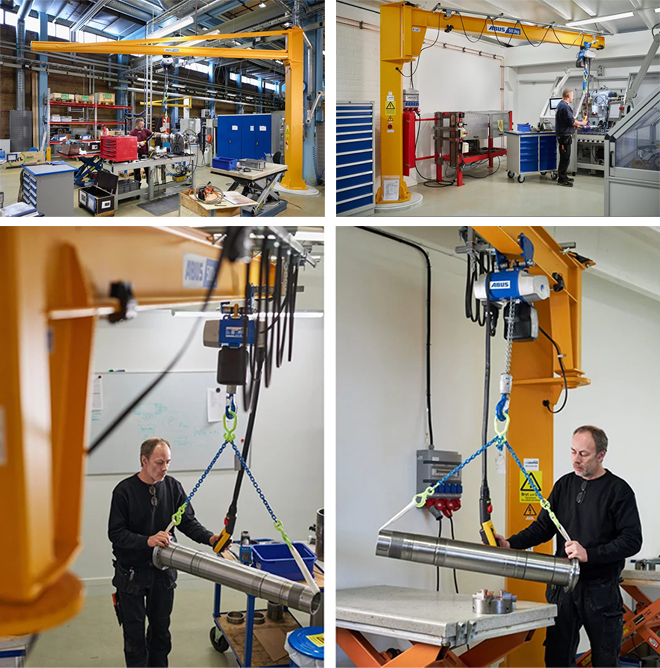 Grúas pluma ABUS en una empresa de mantenimiento de máquinas de herramienta en Suecia