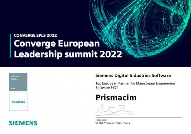 PRISMACIM - Top Partner EUROPEO de Mainstream Engineering en el evento de Siemens Converge EPLS 2022